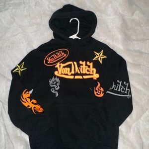 Von Dutch Black Hoodie with Orange and Yellow Designs